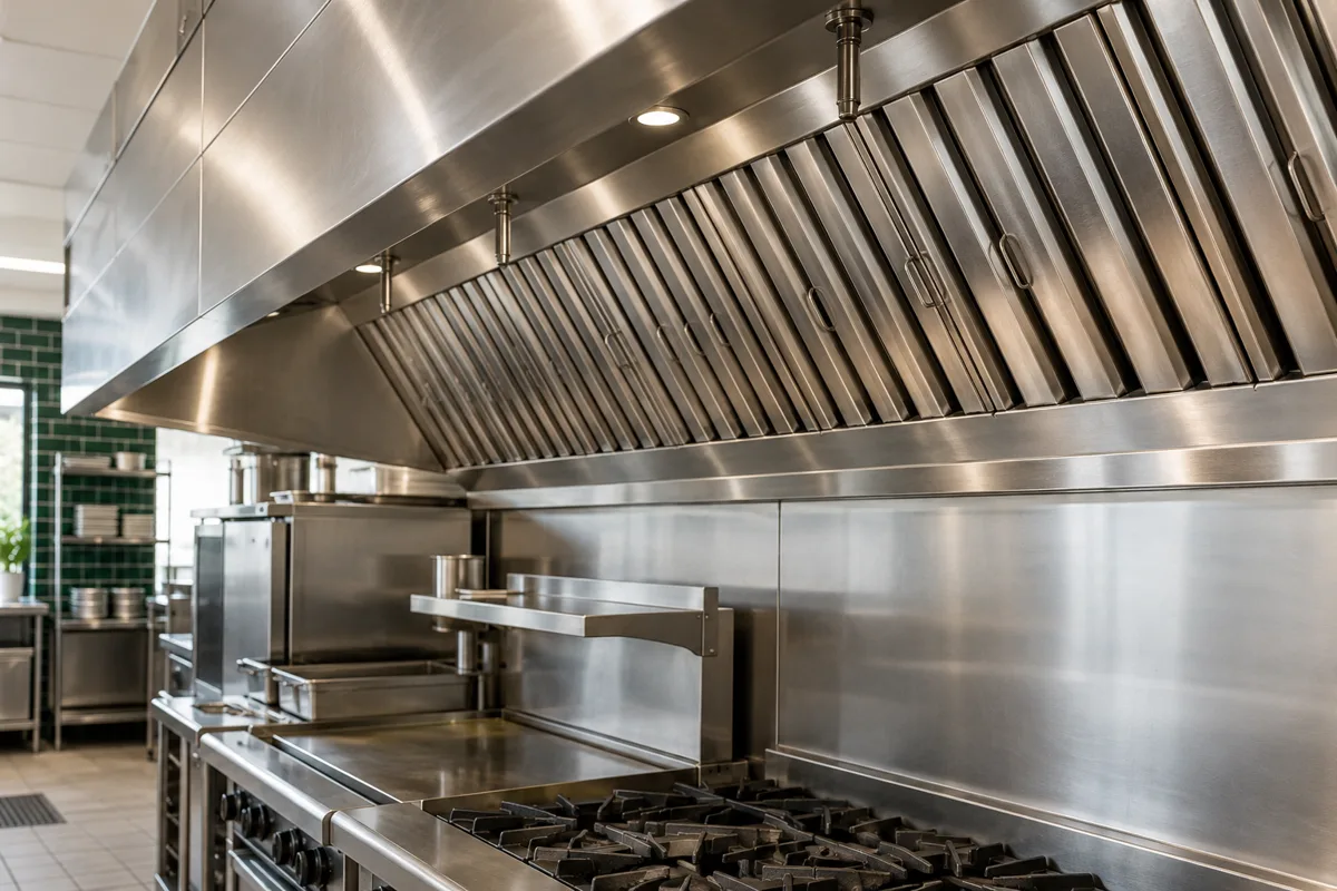 Stainless-steel commercial kitchen exhaust hood